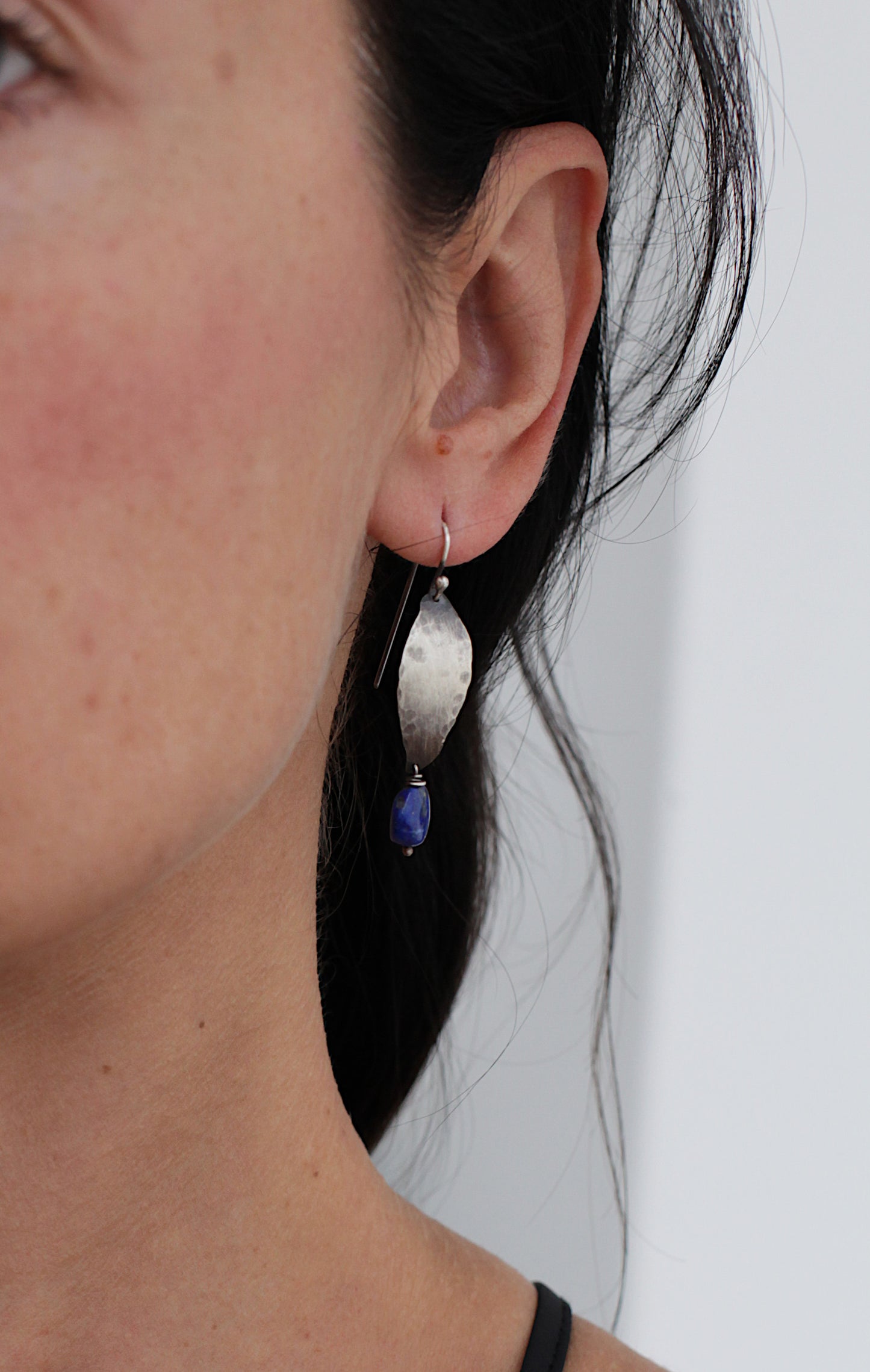 Lapis lazuli leaves sterling silver dangle earrings