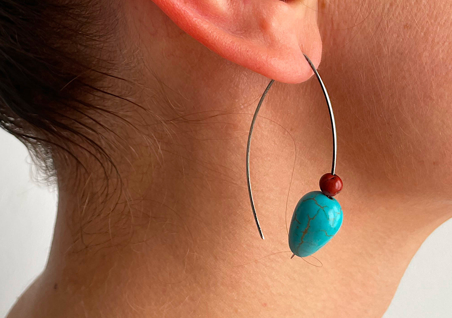 Turquoise dew silver open hoop earrings
