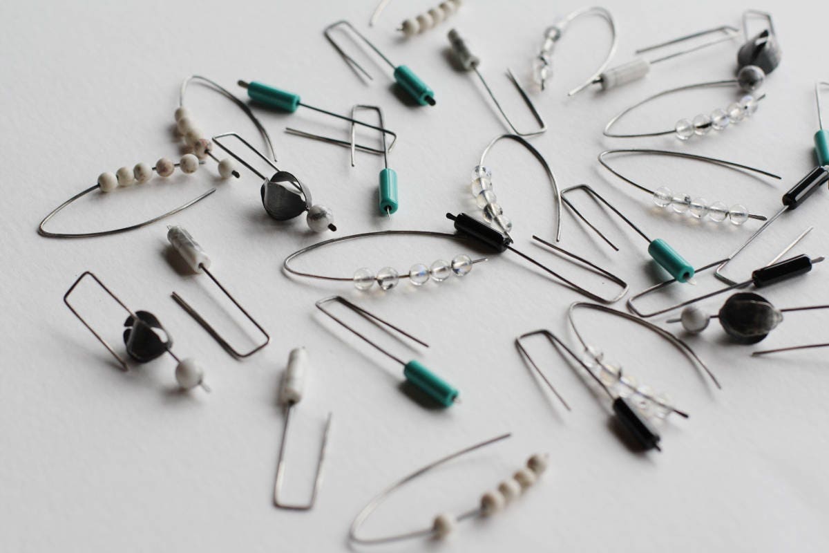 Eternity - white turquoise - long dangle earrings - oxidized sterling silver