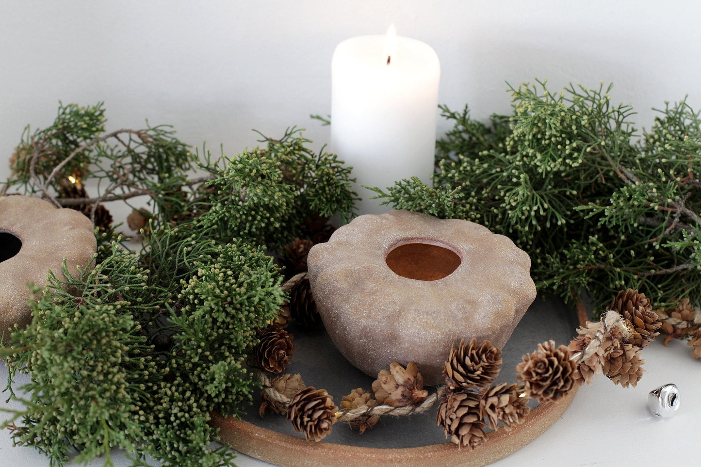 Gourd shaped stoneware vase, candle holder