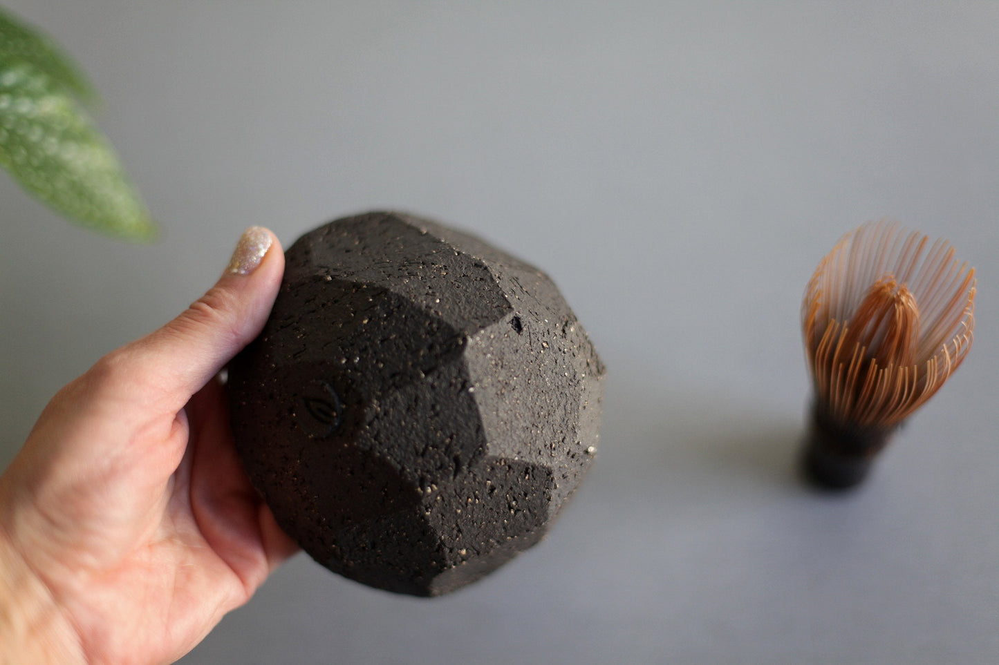 Faceted brown tea bowl