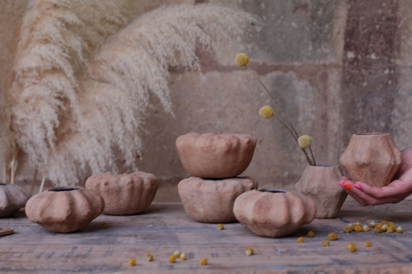 Gourd shaped stoneware vase, candle holder