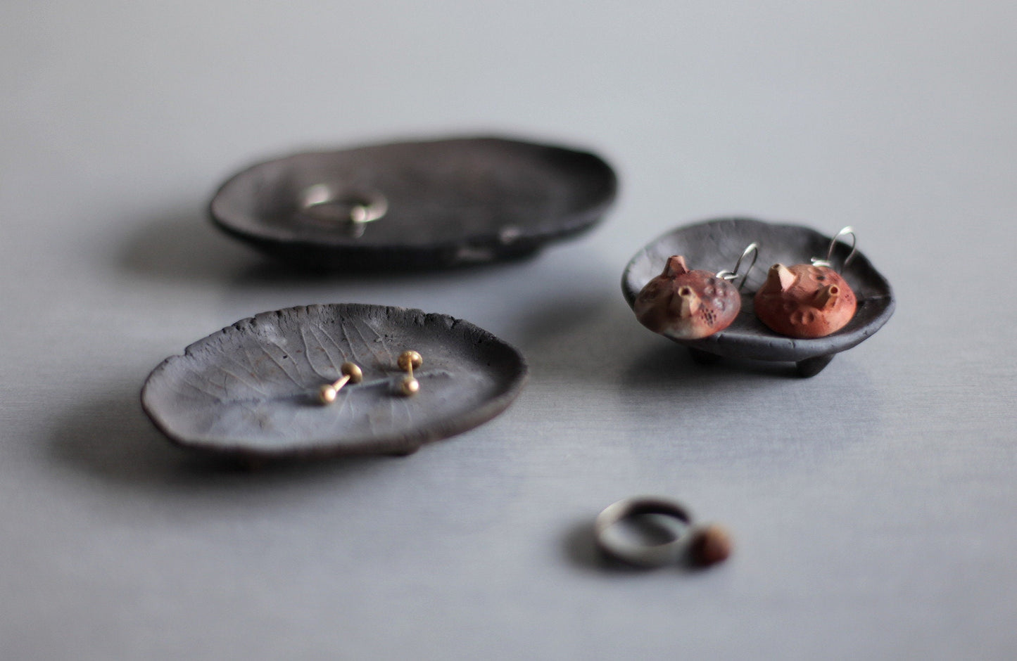 Smoke fired ceramic trinket dish