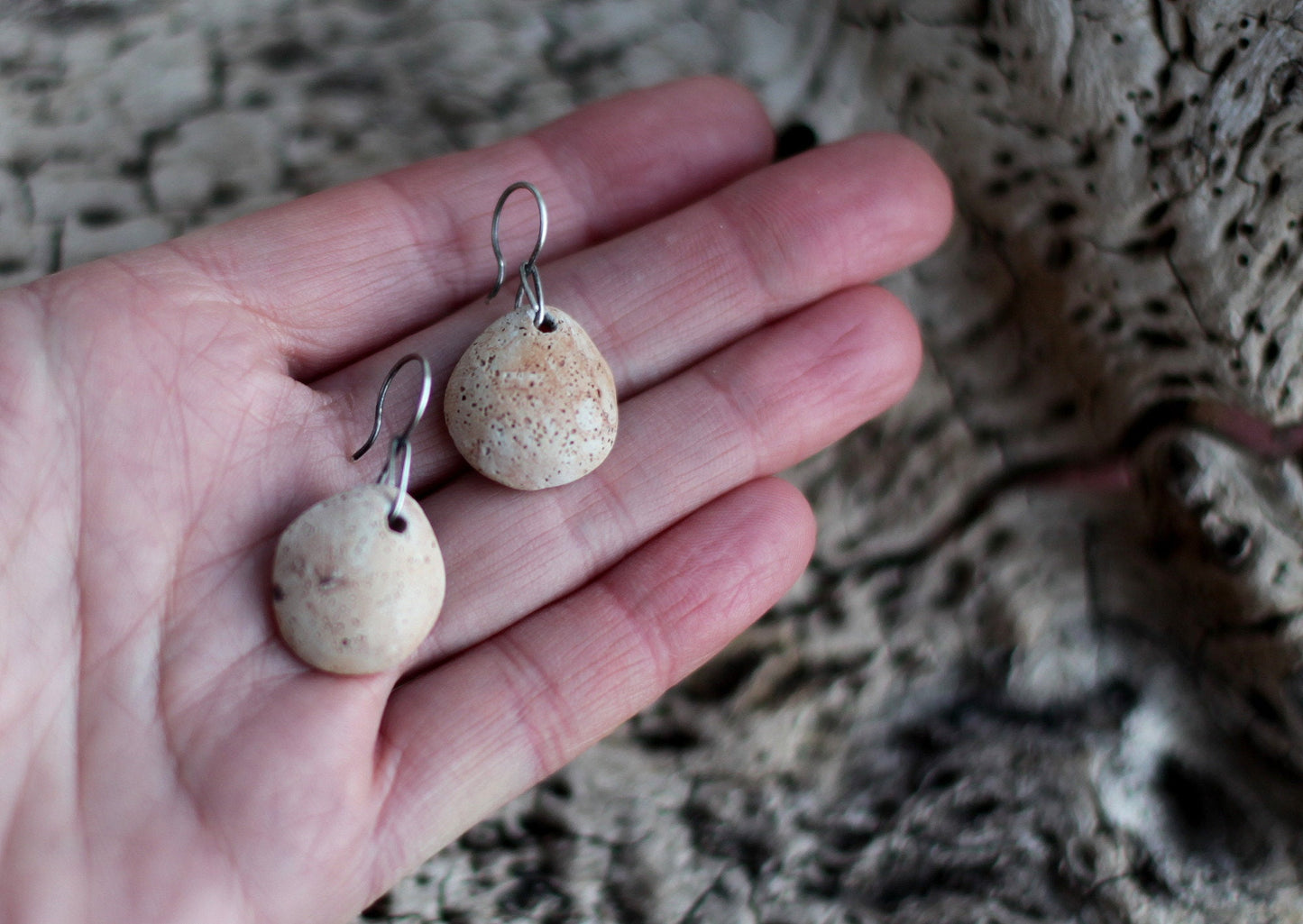 Sandstone - hand sculpted ceramic pit fired earrings - raised from ashes