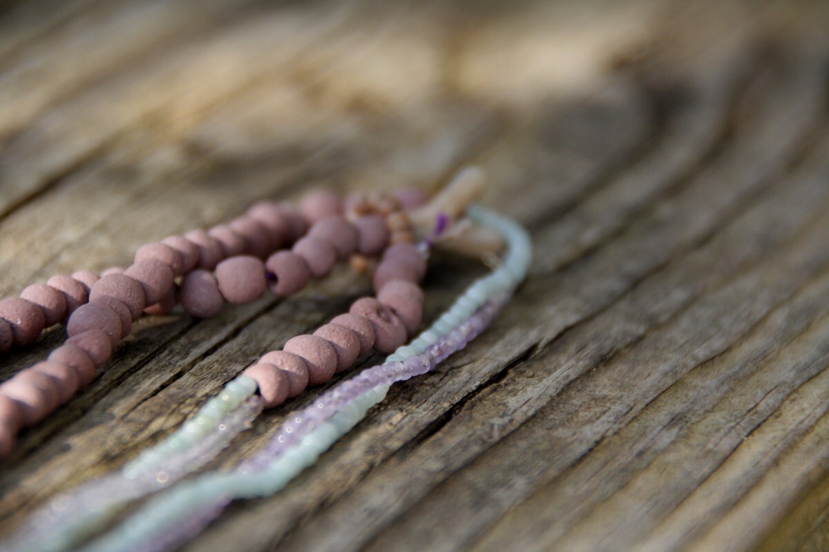 Lavender and green almonds -  beaded necklace - made to order