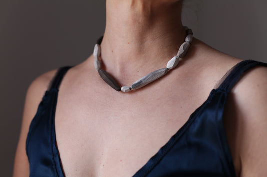 Faceted ceramic necklace - Raised from ashes -  ready to ship