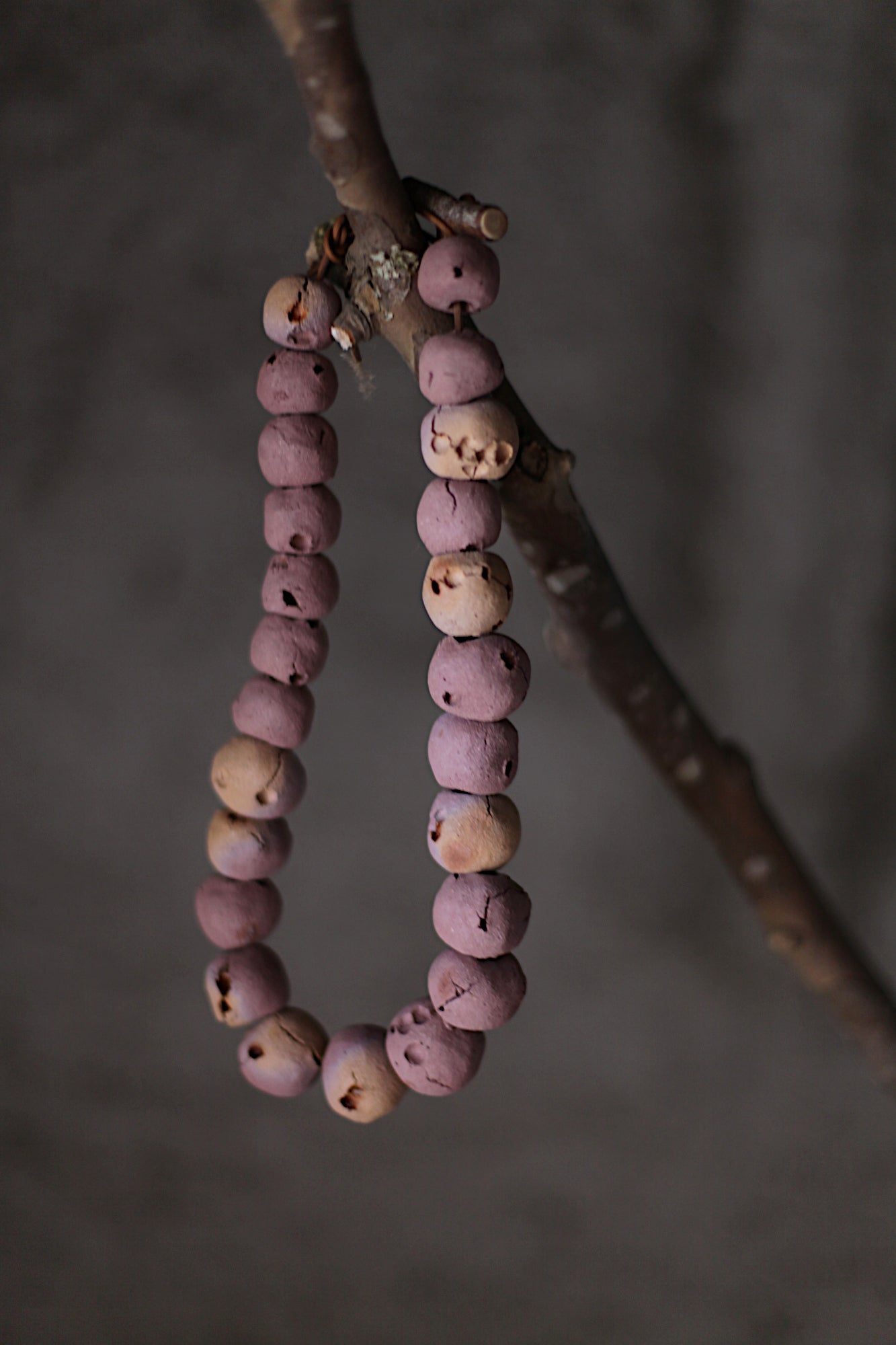 Mauve and earth - ceramic beaded necklace - ready to ship OOAK