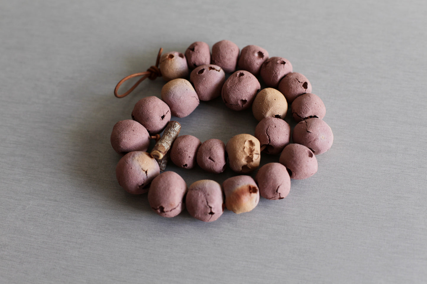 Mauve and earth - ceramic beaded necklace - ready to ship OOAK