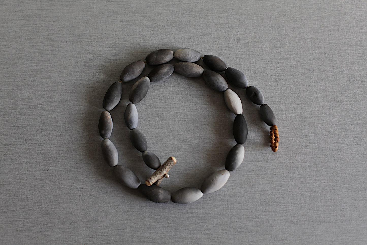 Raised from ashes - smoke fired ceramic beaded necklace 47.5cm - Ready to ship OOAK