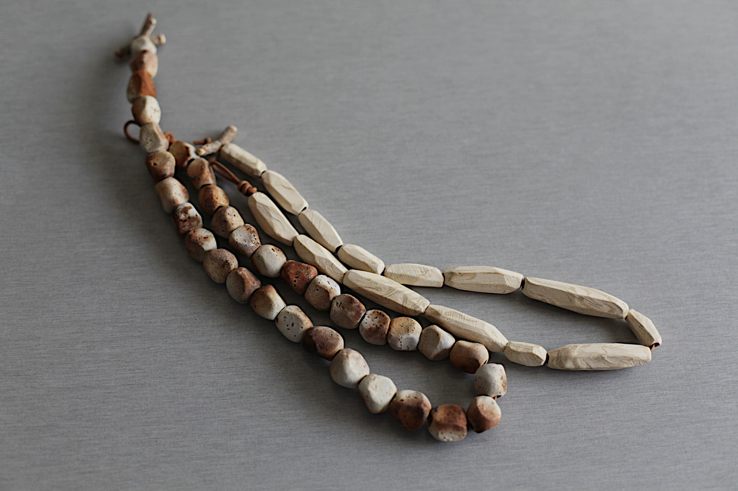 Faceted marbled stoneware ceramic necklace - ready to ship 45cm OOAK