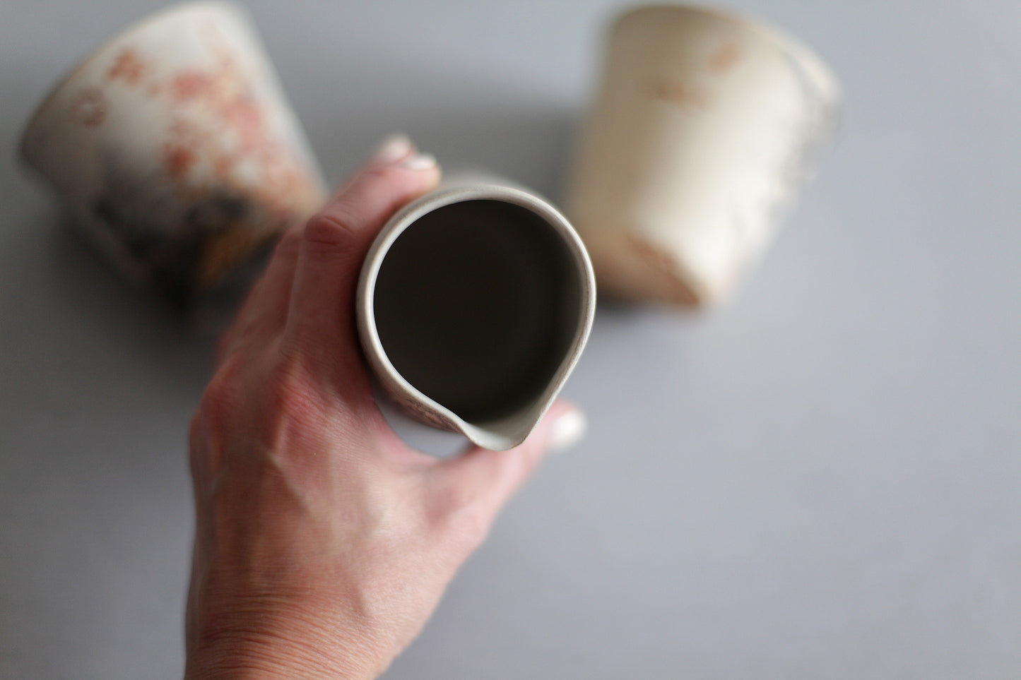 Tea set - fair cup with two tea cups. Cafe au lait set - cups with creamer. Sake set.