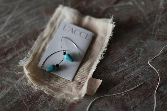 Turquoise dew silver open hoop earrings