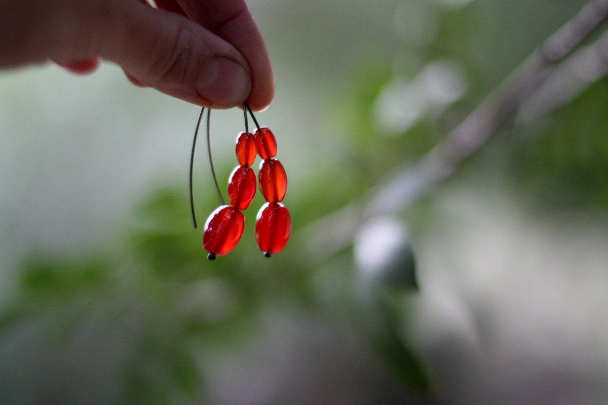 Rosa canina - carnelian  sterling silver open hoop earrings