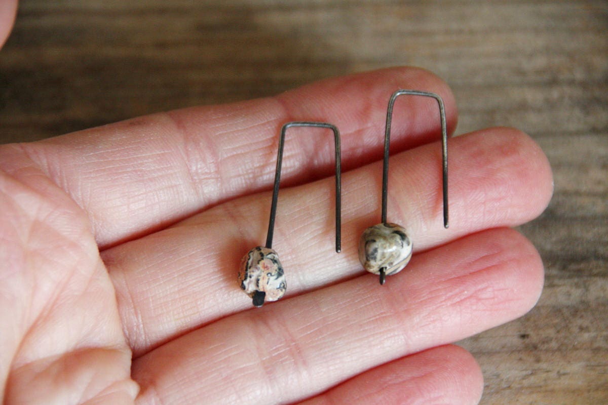 Jasper - dangle earrings - oxidized sterling silver