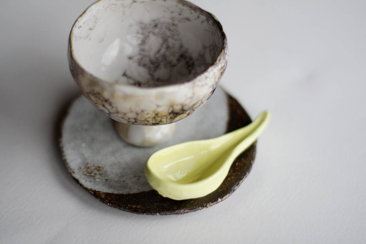 Lemon yellow  gourd shaped porcelain scoop, appetizer spoon, ceramic spoon