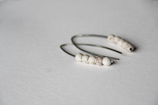 White turquoise -  sterling silver open hoop earrings