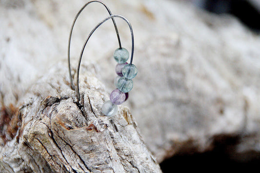 Fluorite sterling silver open hoop earrings