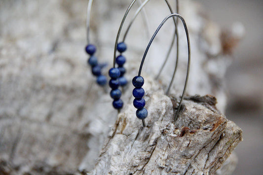 Lapis lazuli  sterling silver open hoop earrings