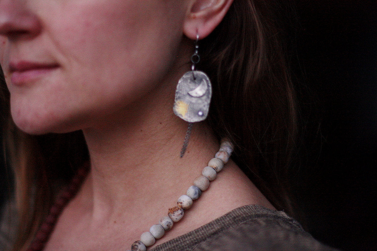 Moon earrings - sterling silver, 24kt gold, freshwater pearl - MADE TO ORDER