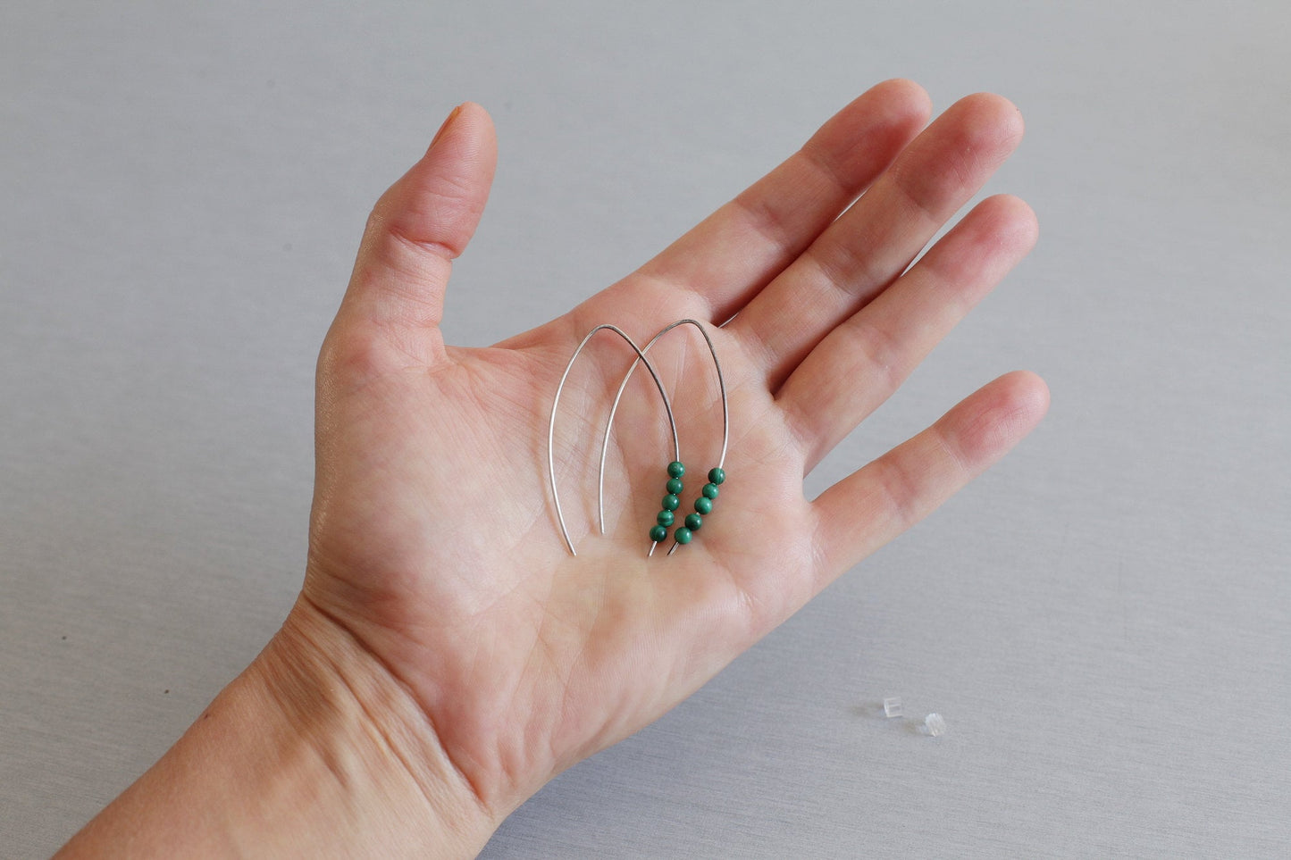 Malachite  sterling silver open hoop earrings