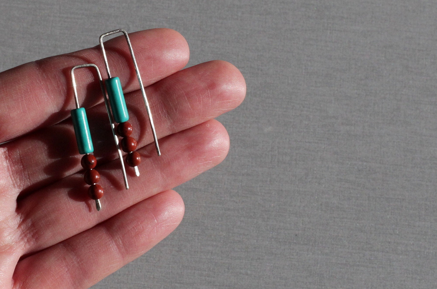 Frida - red jasper and turquoise -  sterling silver earrings