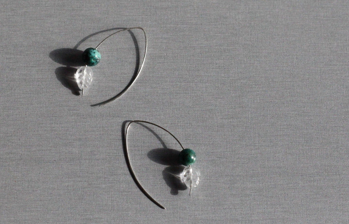 Turquoise leaf silver open hoop earrings