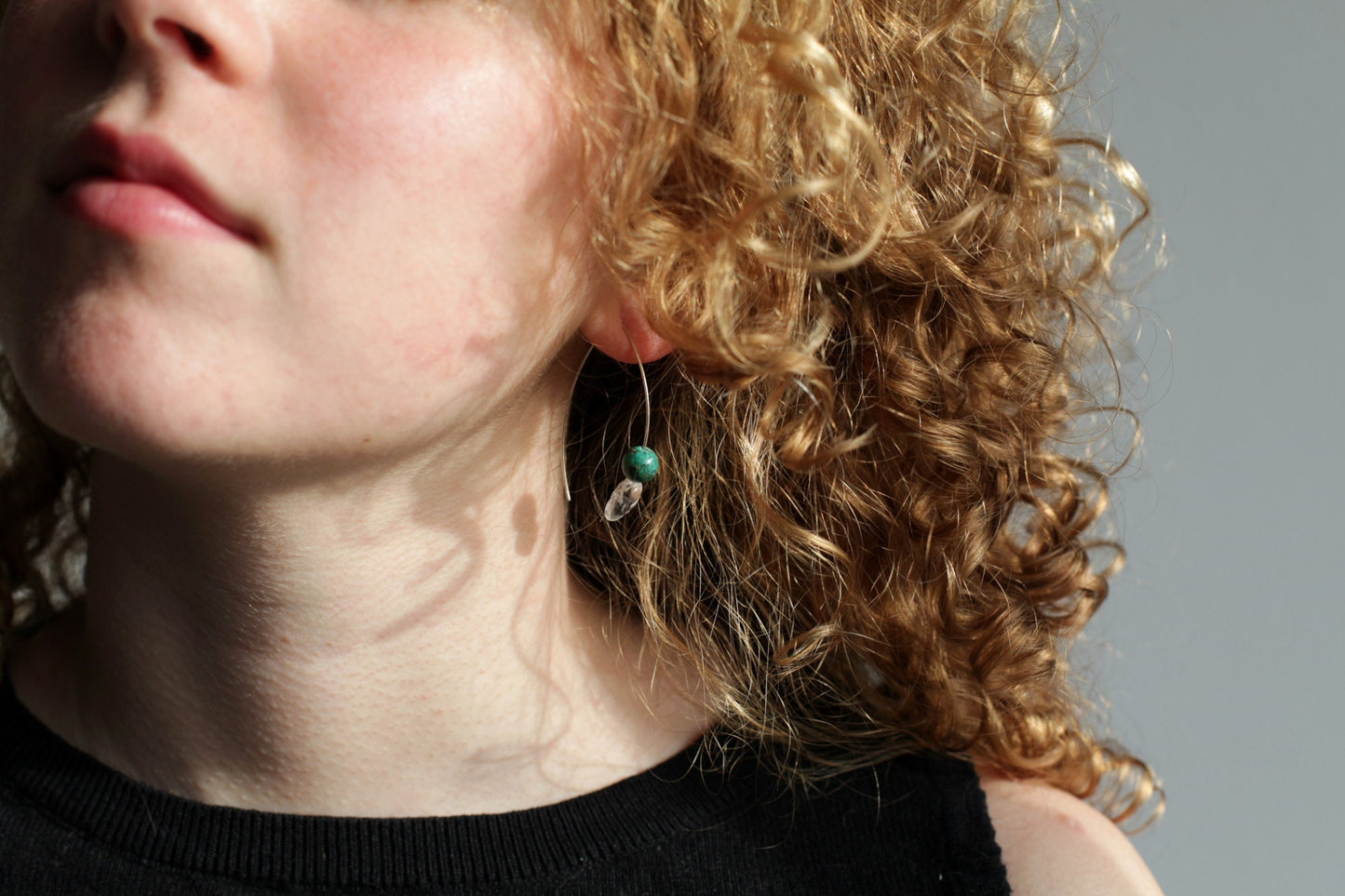 Turquoise leaf silver open hoop earrings