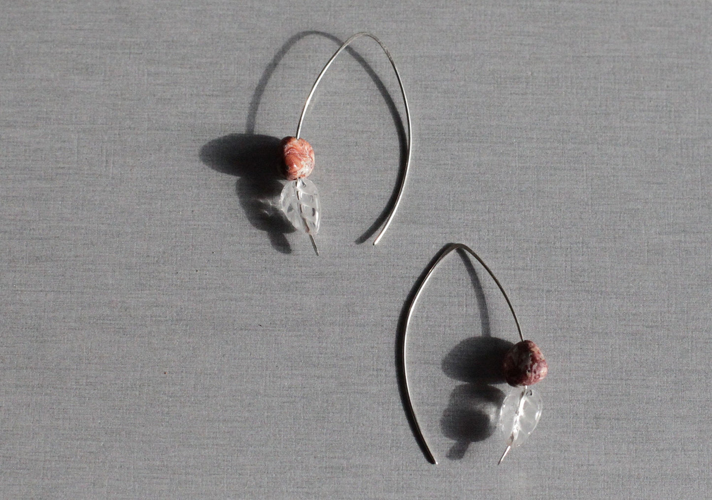 Jasper leaf silver open hoop earrings