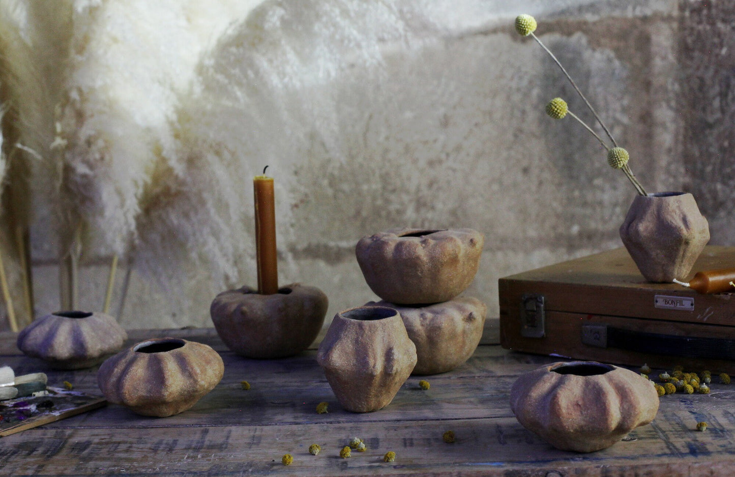 Gourd shaped stoneware vase, candle holder