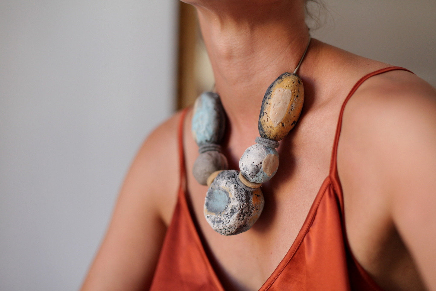 Moonlight ceramic necklace - raku fired
