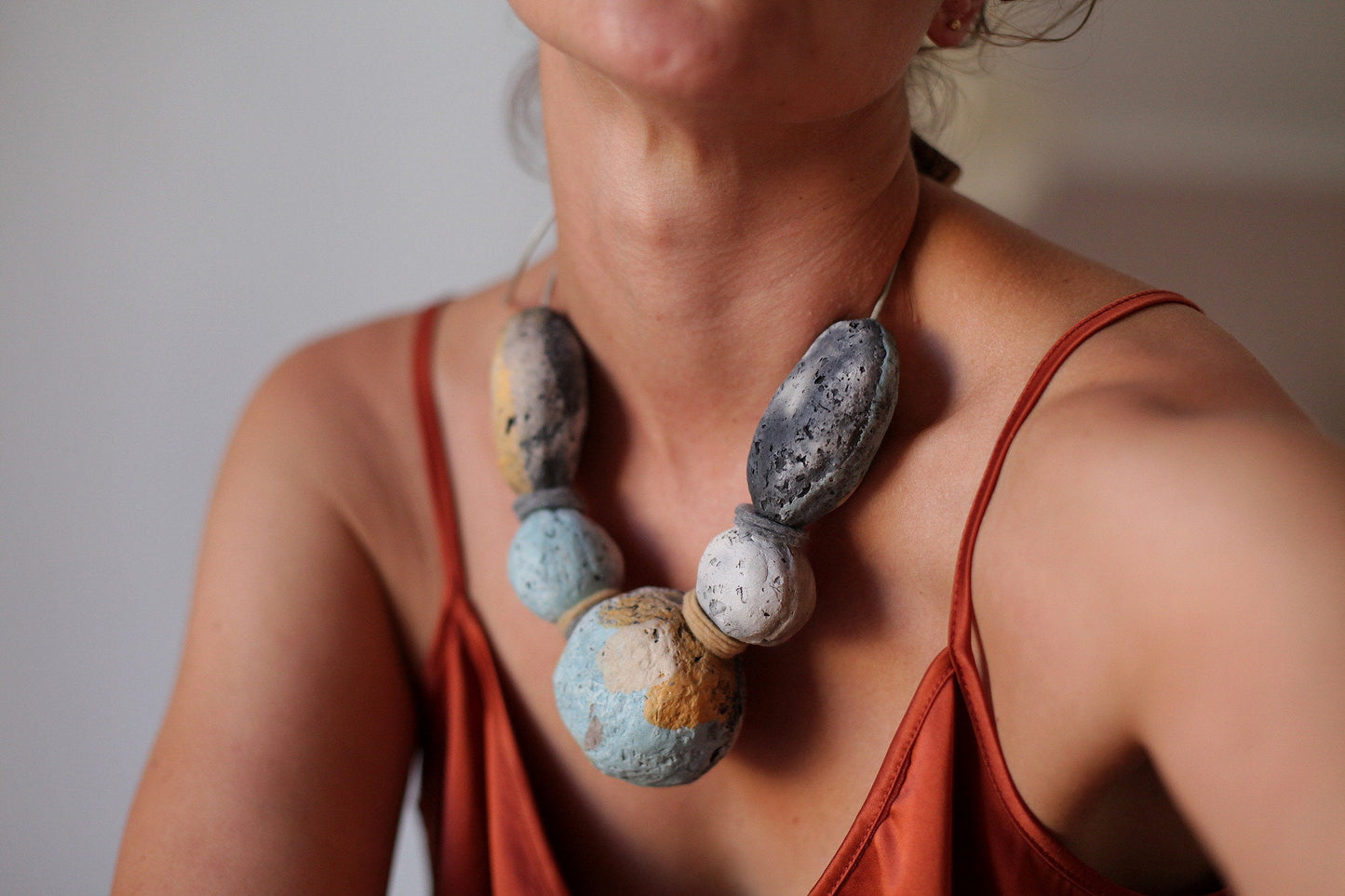 Moonlight ceramic necklace - raku fired