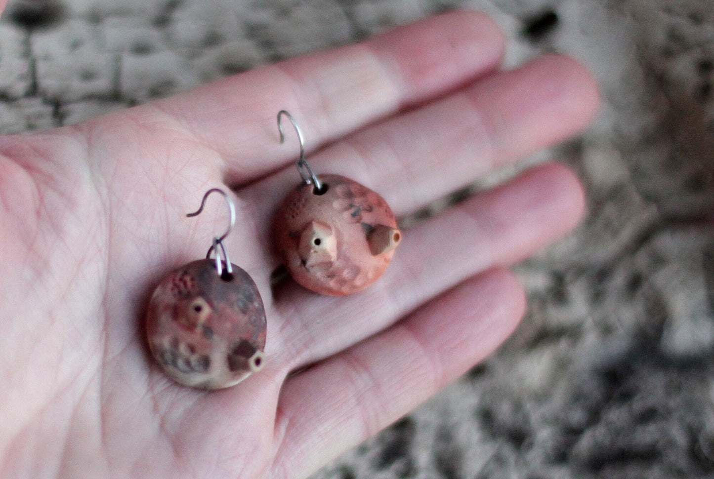 Barnacles - hand sculpted ceramic pit fired earrings - raised from ashes