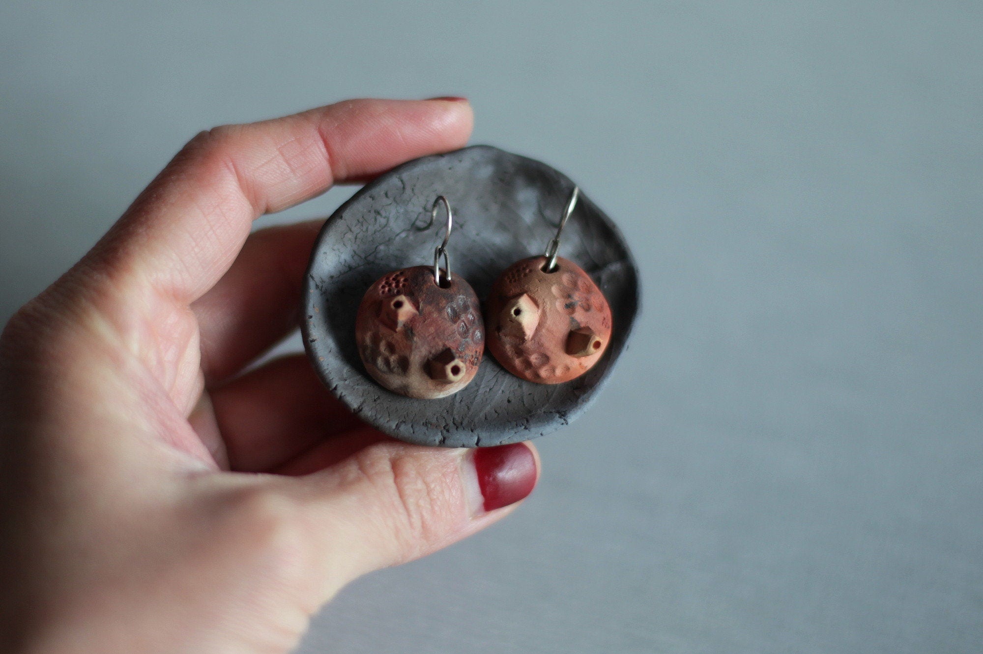 Barnacles - 2024 hand sculpted ceramic pit fired earrings - raised from ashes