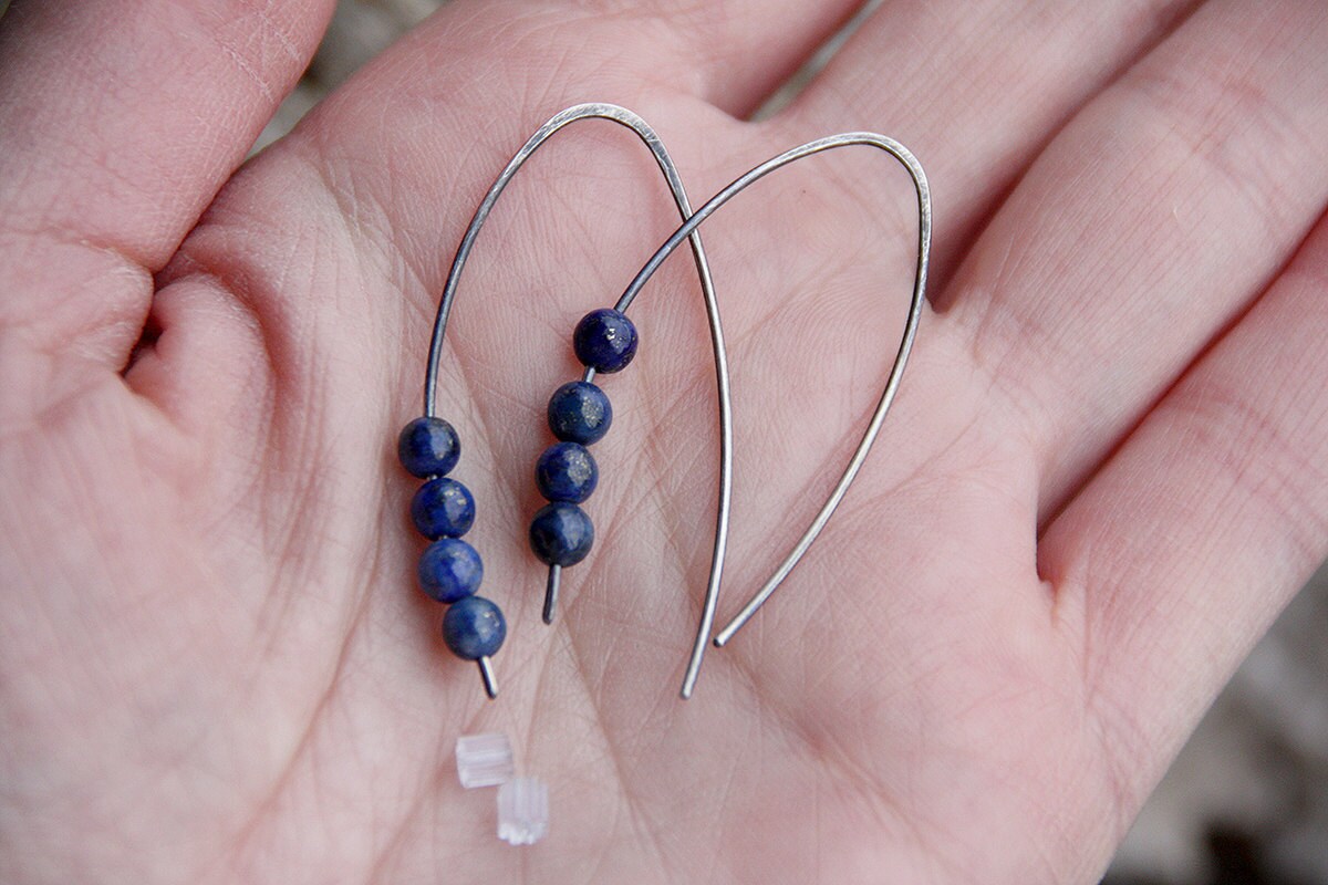 Lapis lazuli  sterling silver open hoop earrings